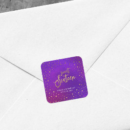 スターリーパープルウォーターカラーSweet sixteen誕生日 スクエアシール