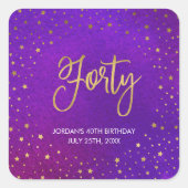 スターリーパープルウォーター色40歳の誕生日 スクエアシール (正面)