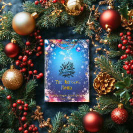 スターリーブルークリスマスカスタムと家族のメッセージ 招待状