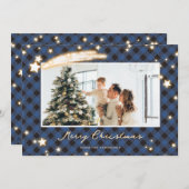 スターリーブルーバッファロープレイドフォトクリスマスカード シーズンカード (正面/裏面)