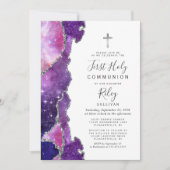 スターリーブルーピンクアゲートシルバーファースト聖餐式 招待状 (正面)