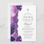 スターリーブルーピンクアゲートシルバーファースト聖餐式 招待状 (正面)