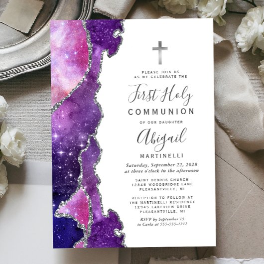 スターリーブルーピンクアゲートシルバーファースト聖餐式 招待状