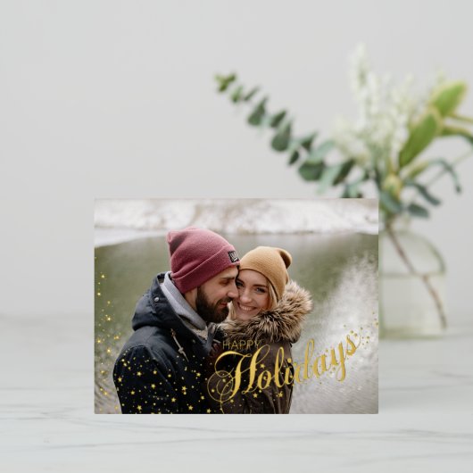 スターリーマジカルハッピーホリデーズタイポグラフィ | 2写真 箔シーズンポストカード (立ち正面)