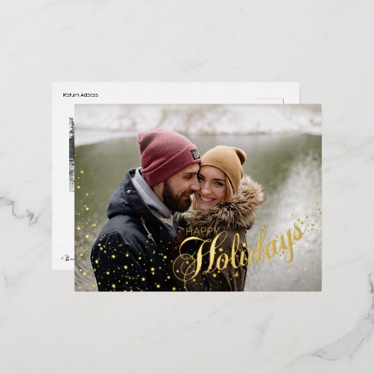 スターリーマジカルハッピーホリデーズタイポグラフィ | 2写真 箔シーズンポストカード (正面/裏面)