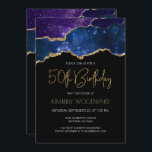 スターリー金ゴールドアゲイト50thバースデーパーティー 招待状<br><div class="desc">このトレンディー50周年パーティーの招待は、青と紫の色合いのアゲイトの水彩画を特色とし、キラキラ輝く星を散らし、金ゴールドグリッターのハイライトでトリミングされフェイクる。「50誕生日」という言葉は、装飾的な手書きグリッターフェイクの金ゴールドフォントに現れモダンる。カスタマイズ金ゴールドアートdecoフォントのhonoreeの名前とホワイトサンセリフ型のパーティー詳細の名前。反対側に同じ星星形の画像が表示される。</div>