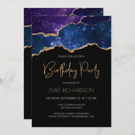 スターリー金ゴールドアゲートゲイドエイ年誕生日 招待状 (正面/裏面)