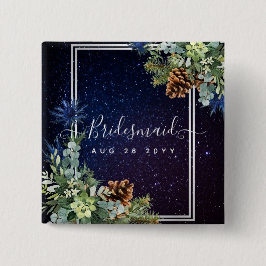 スターリー・ナイト・ユーカリ・ブルー・アザミ・ウィンターウエディング 缶バッジ (正面)
