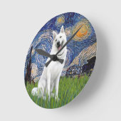 スターリー·ナイト-白ドイツの羊飼い ラウンド壁時計 (傾斜)