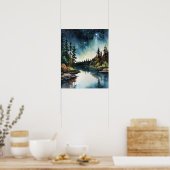 スターレイクウォーターカラーランドスケープアートプリントポスター ポスター (キッチン)