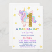スターレインボーユニコーン誕生日招待状フライ 招待状 (正面/裏面)