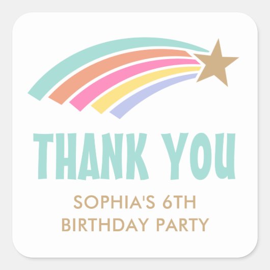 スターレインボー誕生日サンキューパーティーフェイブ スクエアシール (正面)