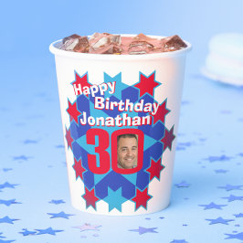 スターレッドブルー30th誕生日2枚紙カップ 紙コップ