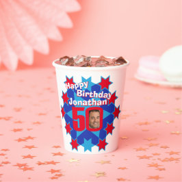 スターレッドブルー50th誕生日2枚紙カップ 紙コップ