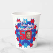 スターレッドブルー50th誕生日2枚紙カップ 紙コップ (正面)