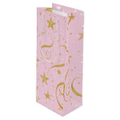 スターワイン – ピンク&金ゴールドスターワインバッグ ワインギフトバッグ (正面アングル)