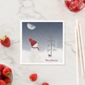 スター付きメリークリスマス雪だるま スタンダードカクテルナプキン (インサイチュ)