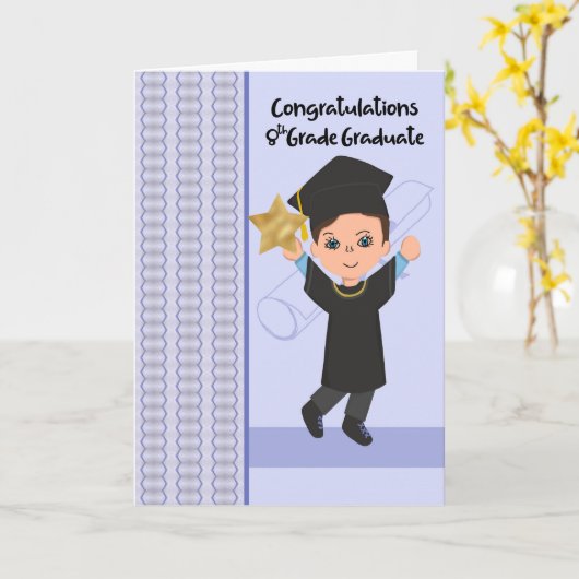 スター付き少年のための卒業8年生 カード (黄色い花)