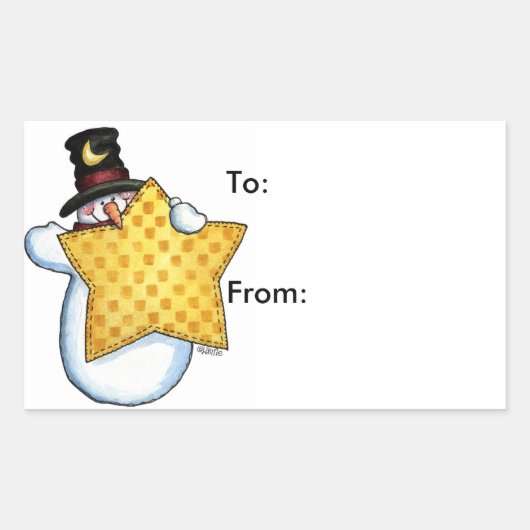スター付き雪だるま – ギフトラベル 長方形シール (正面)