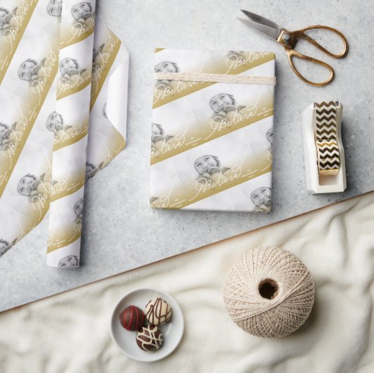 スター信じ金ゴールドグラデーションクリスマスフォトホリデー ラッピングペーパー (クラフト)