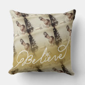 スター信じ金ゴールドグラデーションクリスマス写真コラージュ クッション (正面)