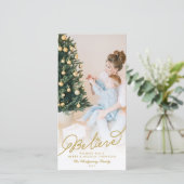 スター信じ金ゴールド書クリスマス写真 シーズンカード (スタンド正面)