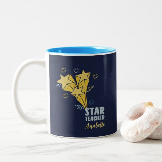スター先生名前をカスタムする ツートーンマグカップ (ドーナツ)