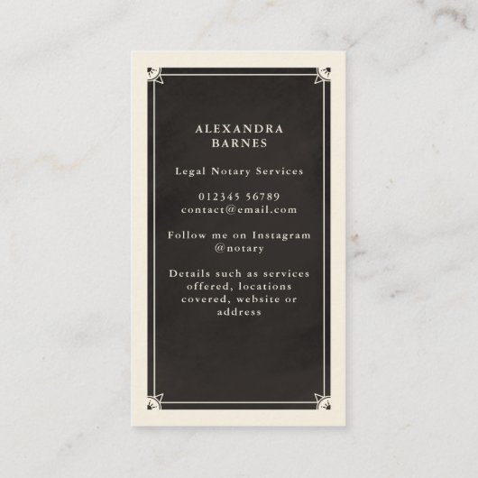 スター公証人タロットライタービジネスカード 名刺 (裏面)