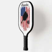 スター動揺してズ&ストライプフラグの編集可能な名前 ピックルボールラケット (左)