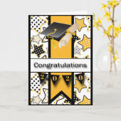 スター帽と卒業証書 カード (黄色い花)