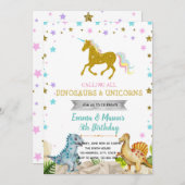 スター恐竜ユニコーンパーティーテーマ招待 招待状 (正面/裏面)