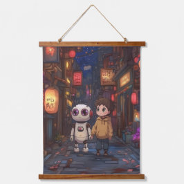 スター散歩:少年とロボットの友人 吊り下げ型タペストリー