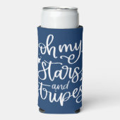 スター文字デザインズ&ストライプ7月4日パーティー スリム缶クーラー (Seltzer正面)
