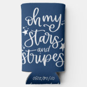 スター文字デザインズ&ストライプ7月4日パーティー スリム缶クーラー (裏面)