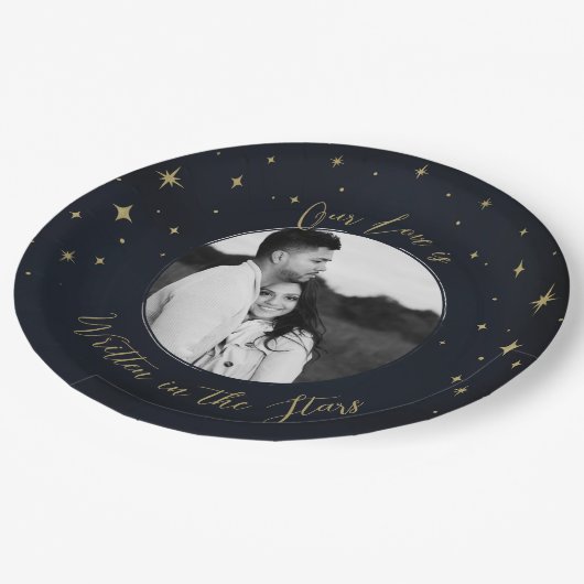 スター書ズの金ゴールドと青い天球写真で ペーパープレート (アングル)