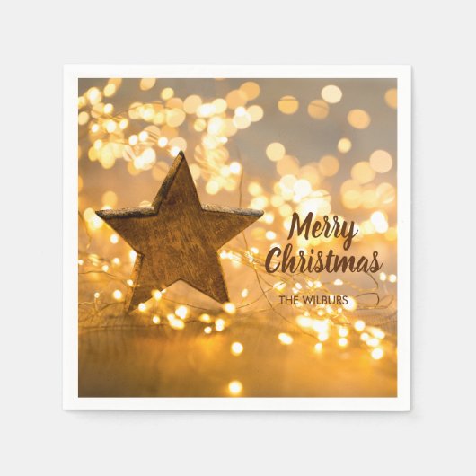 スター素朴ライトとクリスマスライト スタンダードカクテルナプキン (正面)