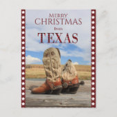 スター縁どテキサス州カウボーイブーツクリスマス シーズンポストカード (正面)