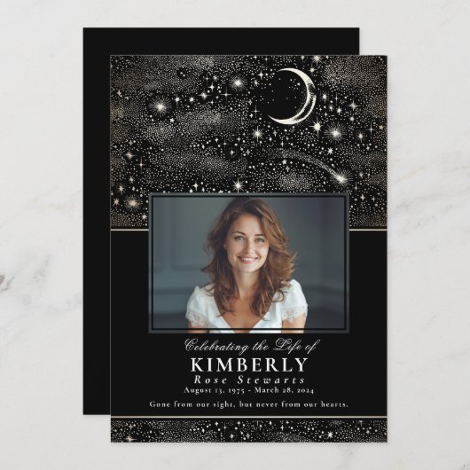 スター落ちたお祝いの生涯の葬儀メモリアル 招待状 (正面/裏面)