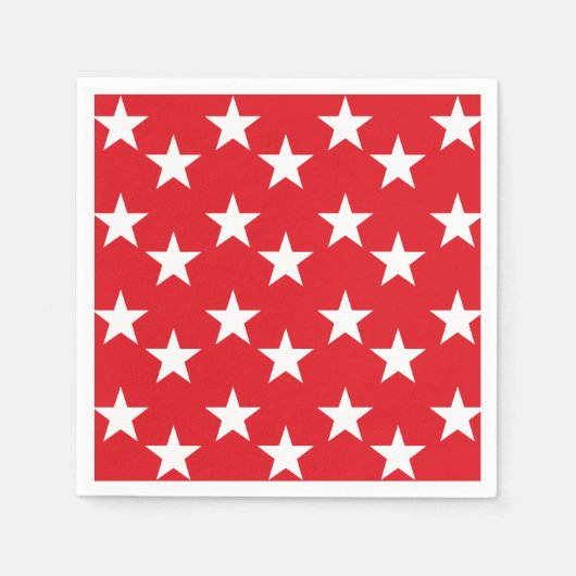 スター赤と白プリント紙ナプキンス スタンダードカクテルナプキン (正面)