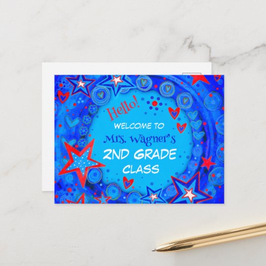 スター赤白青新学期学生 シーズンポストカード (正面/裏面インサイチュ)