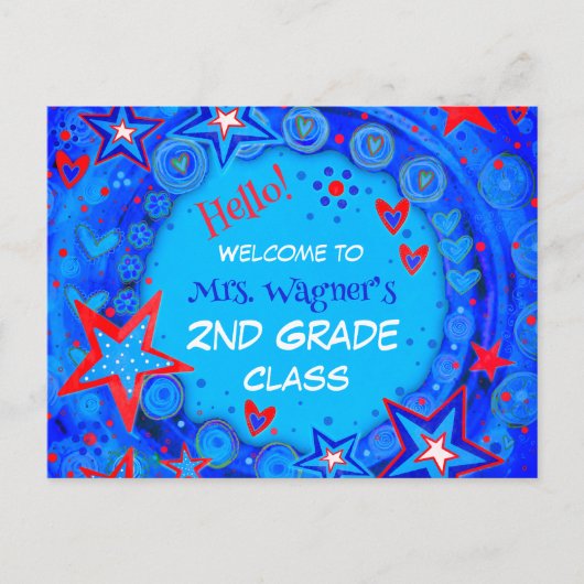 スター赤白青新学期学生 シーズンポストカード (正面)