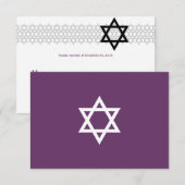 スター輝くバー（ユダヤ教の）バル・ミツバーRSVP in Purple 出欠カード (正面/裏面)
