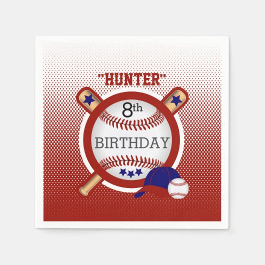 スター野球選手の誕生日 – 濃い赤と青 スタンダードカクテルナプキン (正面)