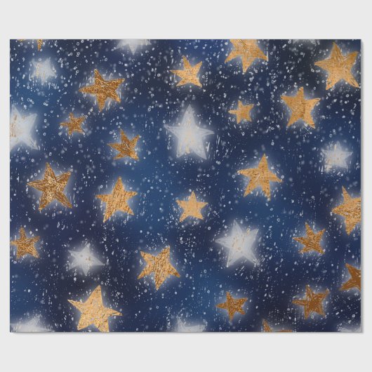 スター銀河系スカイネイビーブルーナイト銅金ゴールド ファンシー ラッピングペーパー (フラット)