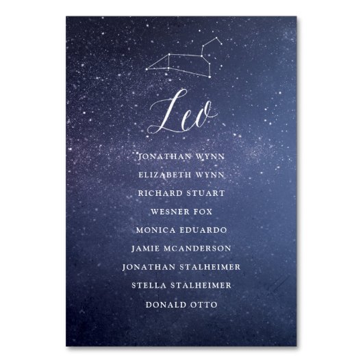 スター銀河系結婚のシーティングチャートカードレオ テーブルナンバー (正面)