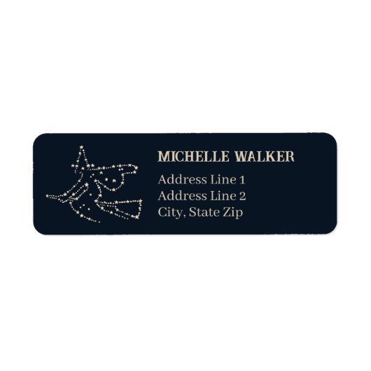 スター飛んでいるリー魔女 | 濃いエレガント青色のリターン ラベル (正面)