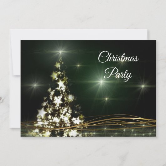 スター飾&ゴールデンの渦巻きクリスマスパーティー 招待状 (正面)
