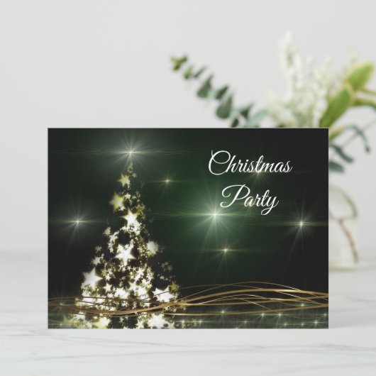 スター飾&ゴールデンの渦巻きクリスマスパーティー 招待状 (スタンド正面)