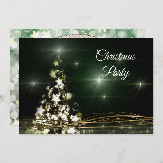 スター飾&ゴールデンの渦巻きクリスマスパーティー 招待状 (正面/裏面)