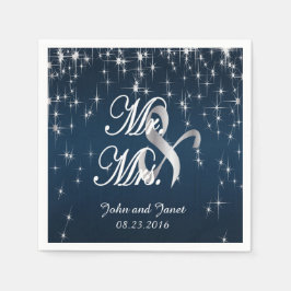 スター魅力的・ストラ結婚ッド |ネイビーブルー スタンダードカクテルナプキン